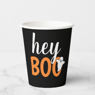 Gobelets En Papier Hey Boo Orange Black Funny Halloween Ghost