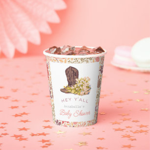 Gobelets En Papier Hey Y'all Cowboy Boot & Bouquet Girl Baby shower