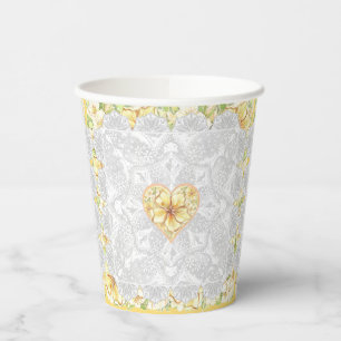Gobelets En Papier Hibiscus & dentelle JAUNE