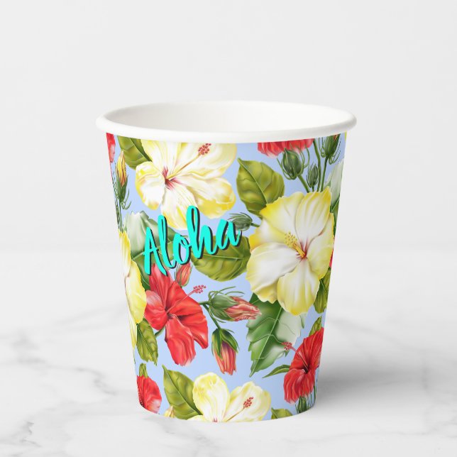 Gobelets En Papier Hibiscus Hawaiian Tropical Floral (Recto)