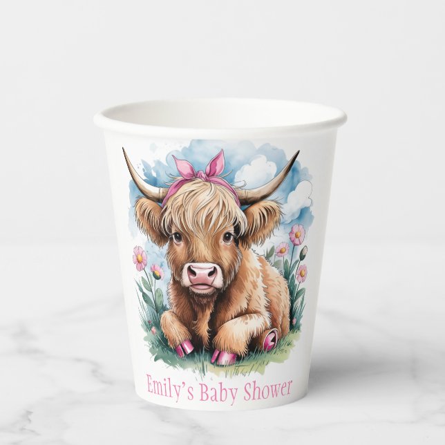 Gobelets En Papier Highland Cow Baby shower Bliss (Recto)