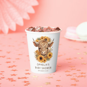 Gobelets En Papier Highland Cow Sunflowers Nom Baby shower
