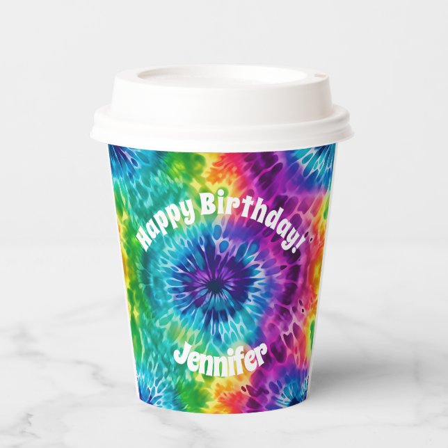 Gobelets En Papier Hippie Tie Dye Anniversaire Tasse de papier de fêt (Recto)