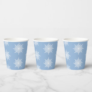 Gobelets En Papier Hiver Blue Ornamental G Clef Snowflake Motif