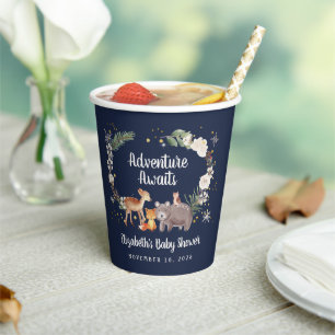 Gobelets En Papier Hiver Bois Animaux Baby shower Bleu