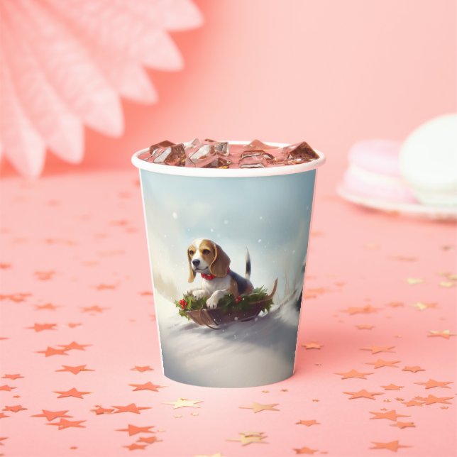 Gobelets En Papier hiver de neige de Noël beagle (Insitu)