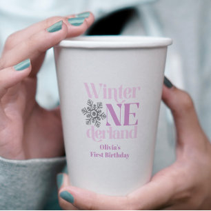 Gobelets En Papier Hiver Onederland Purple Flocon de neige 1er annive