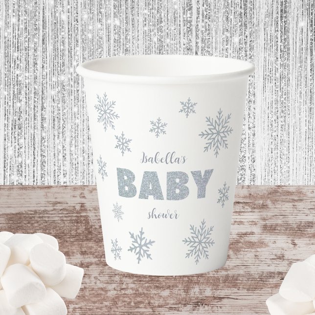 Gobelets En Papier Hiver Woodland Snow Wonderland Baby shower d'argen (winter wonderland baby shower paper cups silver glitter woodland)