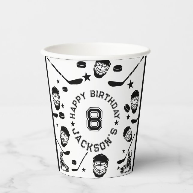 Gobelets En Papier Hockey black and White Themed Kids Birthday Party (Recto)