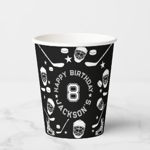 Gobelets En Papier Hockey noir et blanc Anniversaire de enfant à thèm