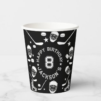 Gobelets En Papier Hockey noir et blanc Anniversaire de enfant à thèm