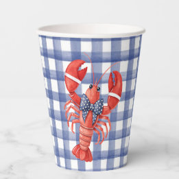 Gobelets En Papier Homard d'été à carreaux nautiques