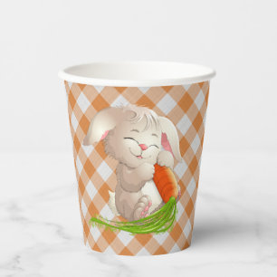 Gobelets En Papier Hoppy Happy Bunny Pâques Orange En vichy Motif Pa