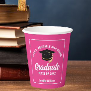 Gobelets En Papier Hot Rose Graduate Custom 2025 Graduation Party