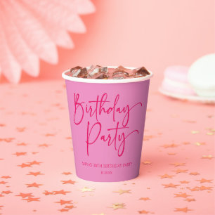 Gobelets En Papier Hot rose moderne minimaliste fête d'anniversaire
