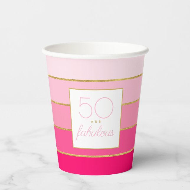 Gobelets En Papier Hot Rose & Or moderne 50 et fabuleux anniversaire (Verso)