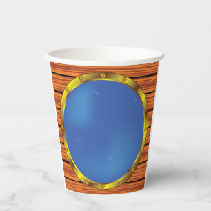 Gobelets En Papier Hublot de navire nautique avec eau bleue