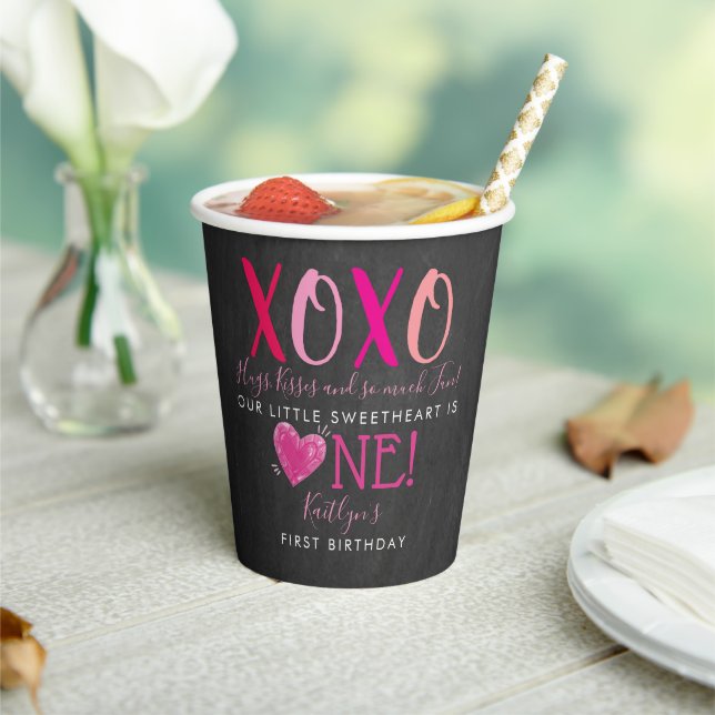 Gobelets En Papier Hugs & Kisses (XOXO) Valentine's Day 1st Birthday (Insitu)