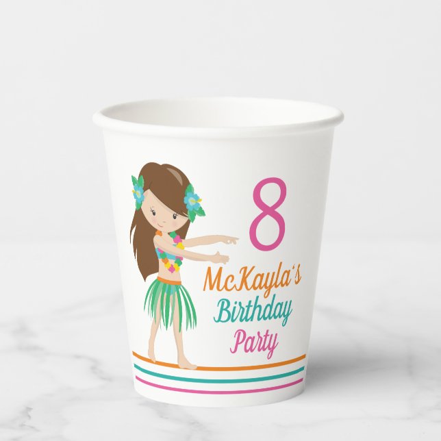 Gobelets En Papier Hula Birthday Girl Cute Custom Luau Party (Recto)