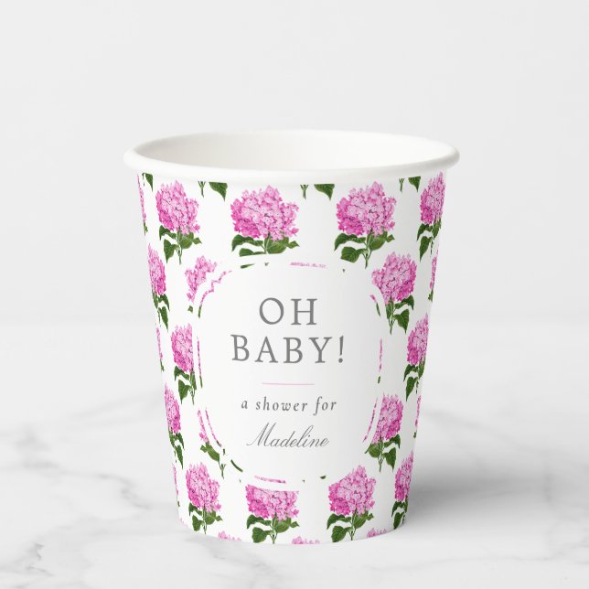 Gobelets En Papier Hydrangea rose Motif Oh Baby Girl Douche (Recto)