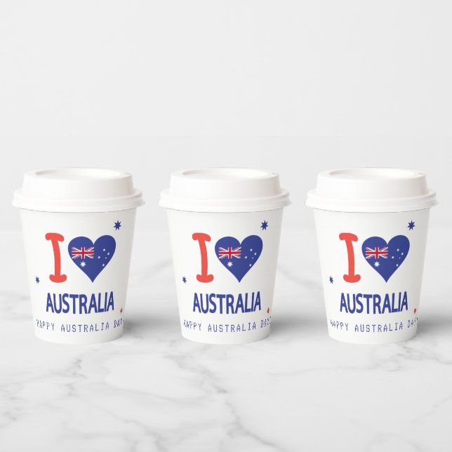 Gobelets En Papier "I LOVE AUSTRALIA" Australia Day 26 janvier (Multi)