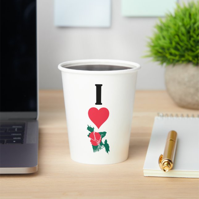 Gobelets En Papier I Love Bangladesh Vertical Heart Country Carte (Insitu)