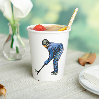 Gobelets En Papier Ice Hockey Player in Blue Uniform