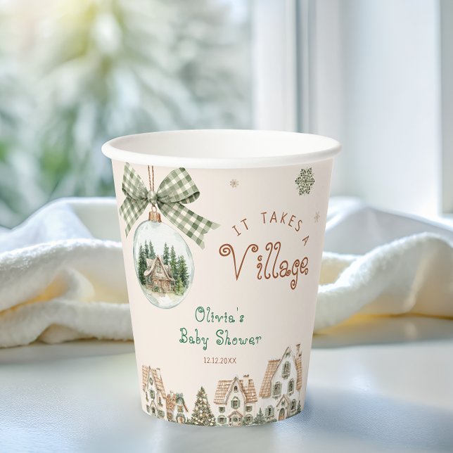 Gobelets En Papier Il faut un Baby shower d'hiver de village (Créateur téléchargé)