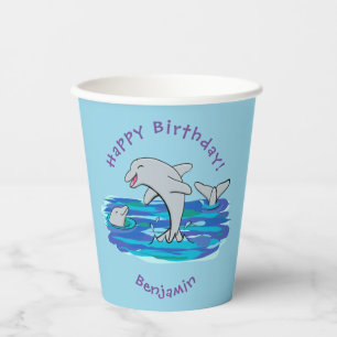 Gobelets En Papier Illustration de dauphins heureux adorables