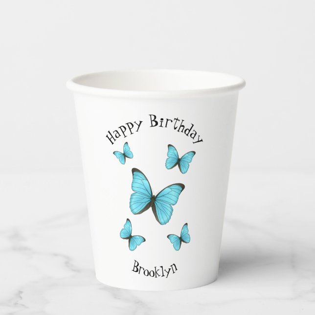 Gobelets En Papier Illustration de papillons Morpho (Recto)