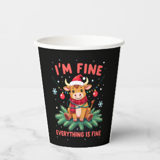 Gobelets En Papier I'm Fine Everything is Fine Christmas Highland Cow