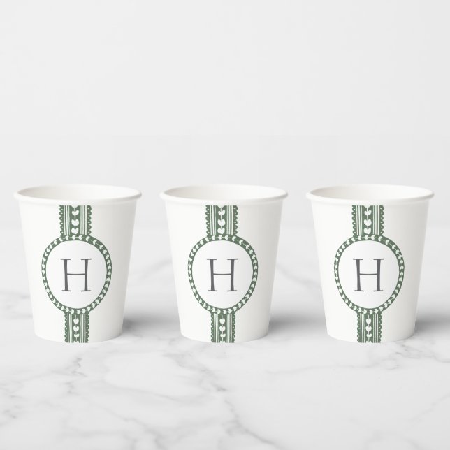 Gobelets En Papier Impression botanique verte et blanche sur bloc (Multi)