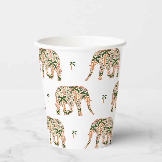Gobelets En Papier Indian Floral Paisley Ornate Elephants (Recto)