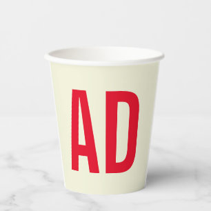 Gobelets En Papier Initiales minimalistes modernes Monogramme rouge B
