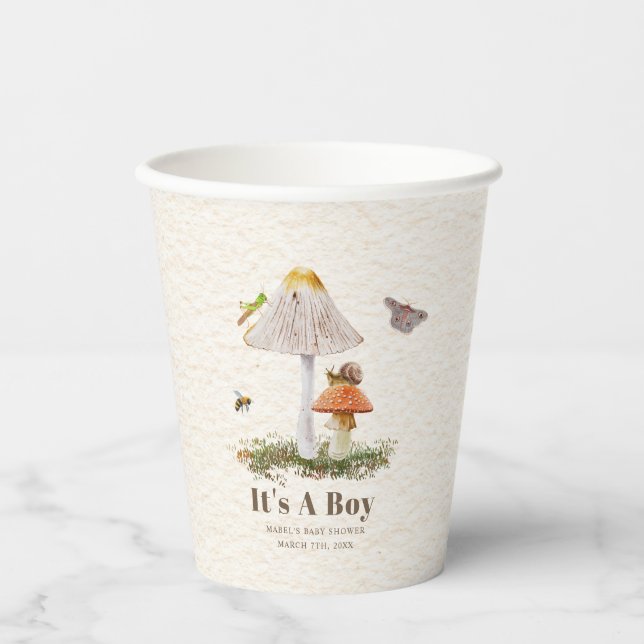 Gobelets En Papier Insectes Champignons Bois Baby shower naturel (Recto)
