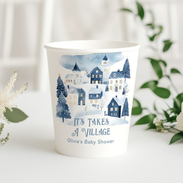 Gobelets En Papier It Takes a Village Winter Snow Baby Shower (Créateur téléchargé)