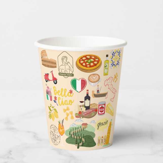 Gobelets En Papier Italie Symboles Amateurs de voyage (Recto)