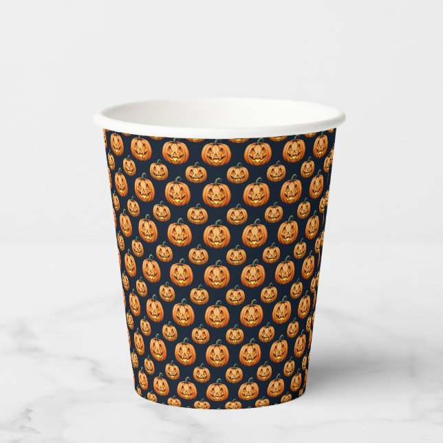 Gobelets En Papier Jack o'Lanterns sur l'Halloween noir (Recto)