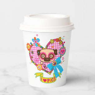 Gobelets En Papier J'adore les Pug ! Tasses en papier