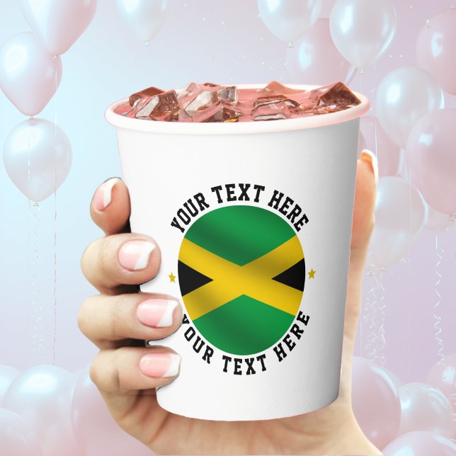 Gobelets En Papier Jamaïcain Round Text Drapeau jamaïcain (Jamaica Jamaican flag party paper cup)