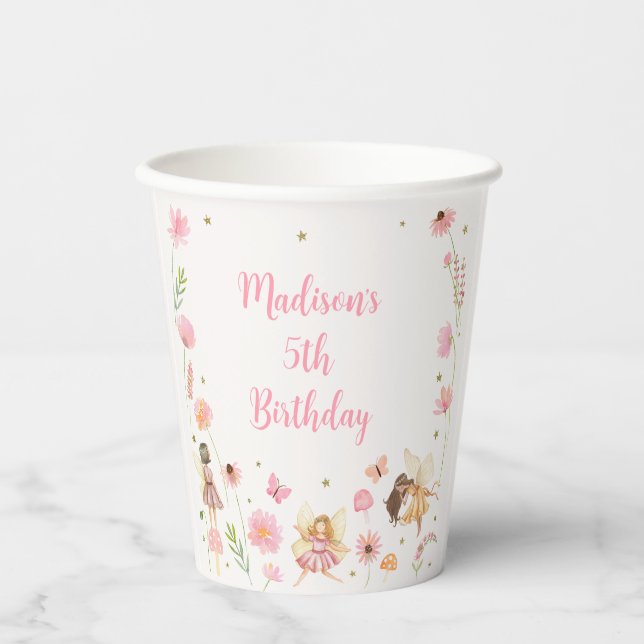 Gobelets En Papier Jardin de fées magique Floral Anniversaire (Recto)