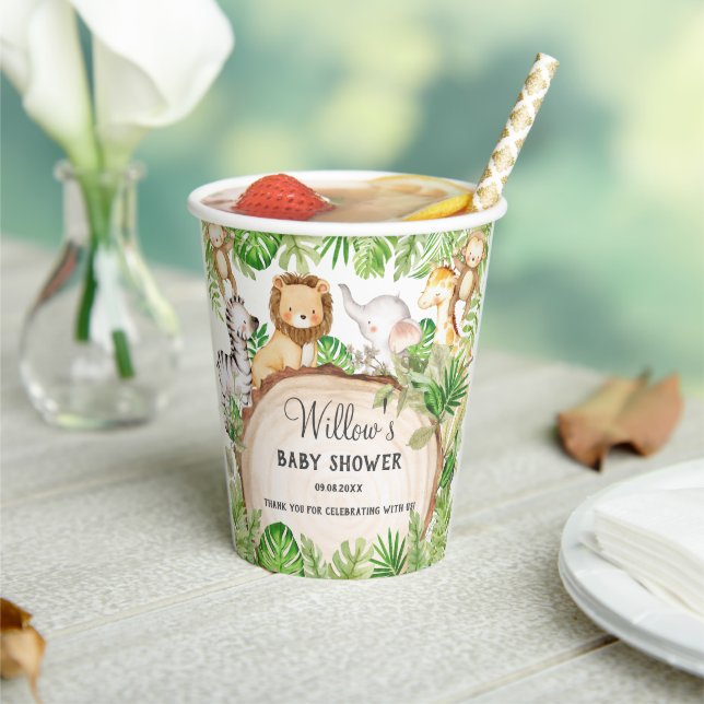Gobelets En Papier Jardin de verdure Animaux de la Jungle Baby shower (Insitu)