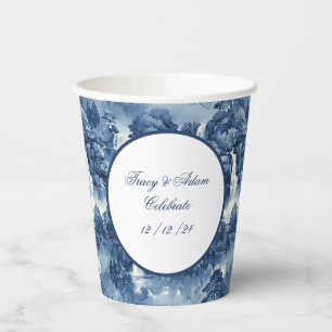 Gobelets En Papier Jardin d'eau japonais en porcelaine blanche bleue