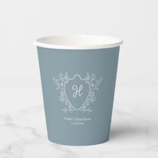 Gobelets En Papier Jardin vintage crest bleu poussiéreux Baby Shower