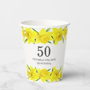 Gobelets En Papier Jaune Aquarelle Daffodiles 50e fête d'anniversaire