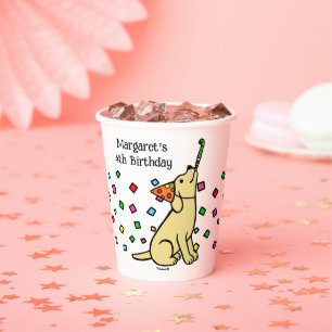 Gobelets En Papier Jaune Labrador Confetti fête d'anniversaire