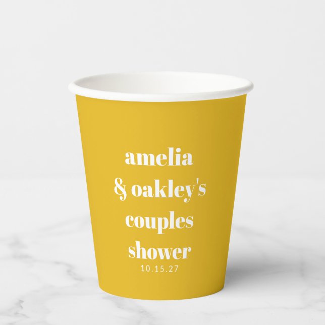 Gobelets En Papier Jaune minimaliste mignon Couples personnalisés Dou (Recto)