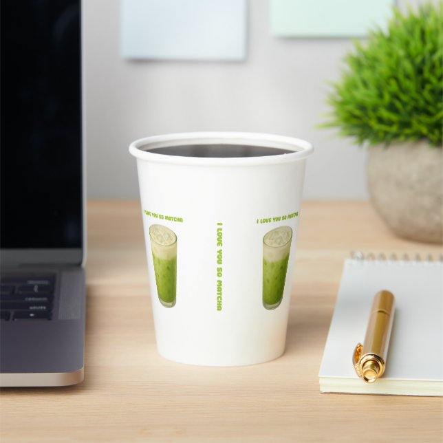 GOBELETS EN PAPIER JE T'AIME TELLEMENT MATCHA, MATCHA VERT THÉ AMOUR (Insitu)