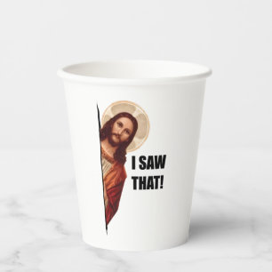 Gobelets En Papier Jésus chrétien vous regarde, Jésus j'ai vu ça