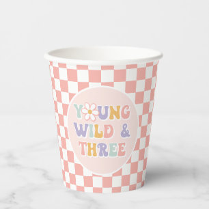 Gobelets En Papier Jeune Sauvage Trois Groovy Rose Daisy Checker